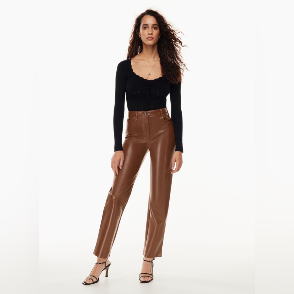 Aritzia Wilfred Leather Melina Pant in Cognac